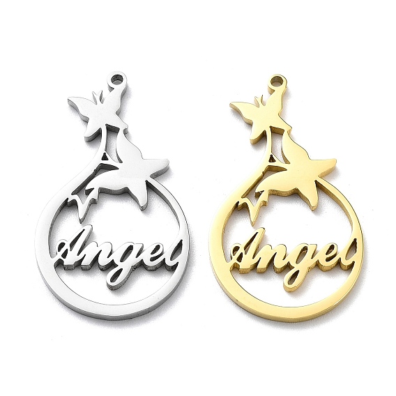 304 подвески из нержавеющей стали, бабочка со словом "ангел"