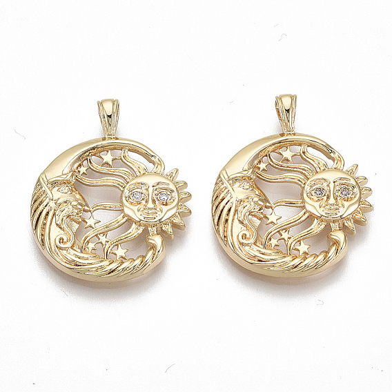 Латунные микро проложить кубического циркония подвески, луна с солнцем, без никеля , прозрачные