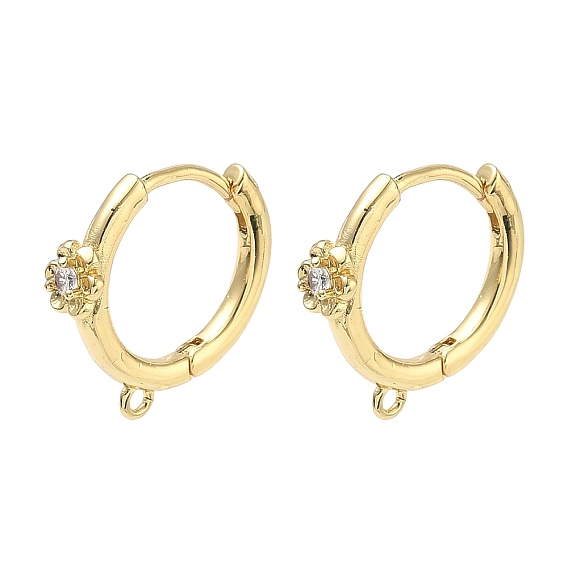 Латунные серьги-кольца из прозрачного кубического циркония, цветок, стойки покрытие, долговечный, без кадмия и без свинца, с петлей