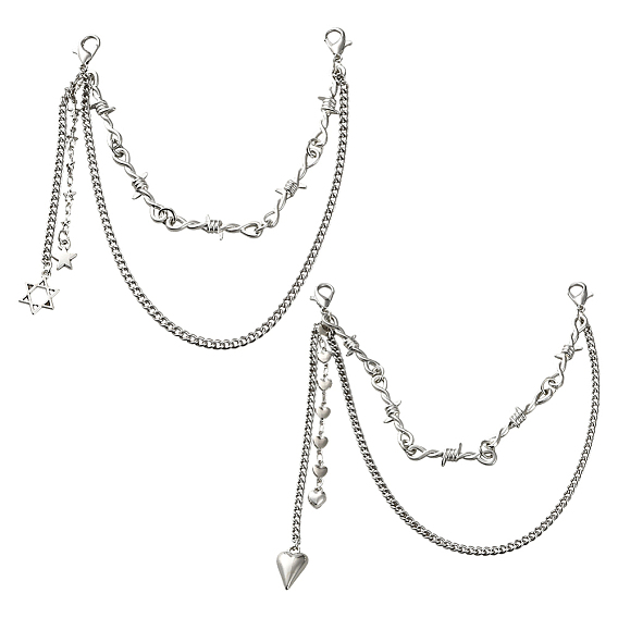 4 шт. 2 стили двухслойная железная сплавная цепочка для украшения обуви, с карабин-лобстерами , старинное серебро и платина