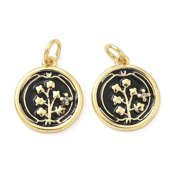 Латунные микро проложить кубического циркония подвески, с эмалью, плоский круглый с цветными чарами, без свинца и без кадмия, стойки покрытие, долговечный, с целью перехода в кольце