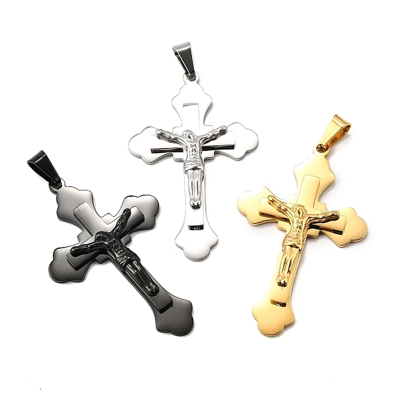 304 из нержавеющей стали большие кулоны, подвеска в виде креста-распятия, с 201 держателями для ледоруба из нержавеющей стали, ионное покрытие (ip)