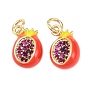 Латунные микро проложить кубического циркония прелести, с эмалью, гранатовые прелести, реальный 18 k позолоченный