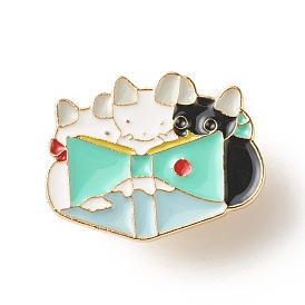 Three Cats Reading Book Enamel Pin, Animal Iron Enamel Brooch for Backpack Clothes, Light Gold