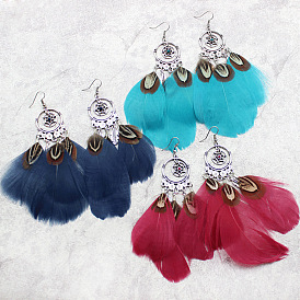 Boho Dreamcatcher Feather Earrings with Alloy Pendant for Women