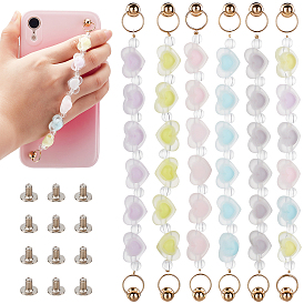 PandaHall Elite 6Set 6 Colors Plastic Frosted Heart Beaded Chain, with Iron Screw Nuts and Screws, for DIY Keychains, Phone Case Decoration, Jewelry Accessories, Platinum
