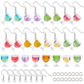 SUNNYCLUE DIY Dangle Earring Making, with Resin Cup Pendants, Brass Earring Hooks and Jump Rings