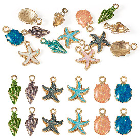 13 шт. Подвески из сплава эмали, подвеска в форме морской звезды, раковины и ракушки, золотой свет