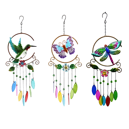 Humming Bird/Butterfly/Dragonfly Wind Chimes, Glass & Iron Art Pendant Decorations