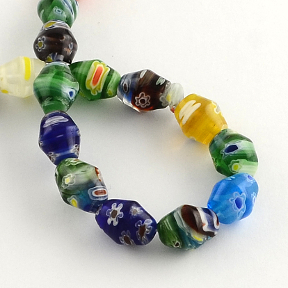 Bicone Handmade Millefiori Glass Beads Strands, 10~13x10mm, Hole: 1mm, about 32pcs/strand, 15.7 inch