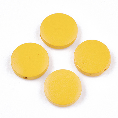Painted Natural Wood Beads, Flat Round