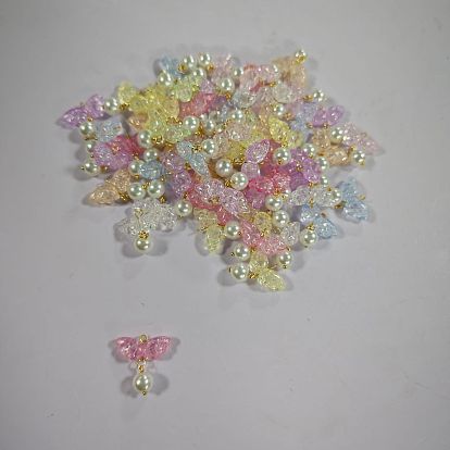 60Pendentifs en acrylique et perles de verre (pièces), charmes de papillon, avec des boucles de cuivre