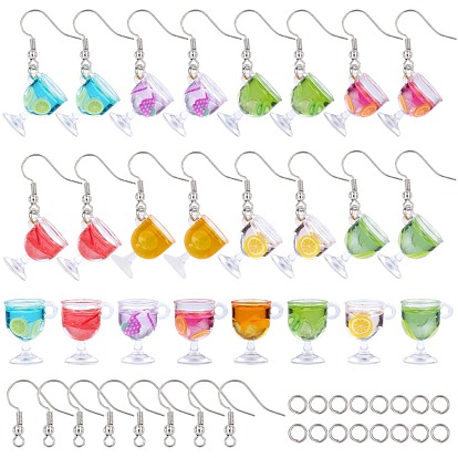 Diy cuelga la fabricación de aretes, con colgantes de copa de resina, Pendientes de latón con ganchos y anillos de salto.