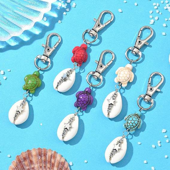 Кулон раковины украшения, с синтетической бирюзой, окрашенной в черепаховый цвет, и поворотными застежками-карабинами из сплава