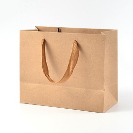 Прямоугольные крафт-бумажные мешки, подарочные пакеты, сумки для покупок, с ручками из нейлонового шнура