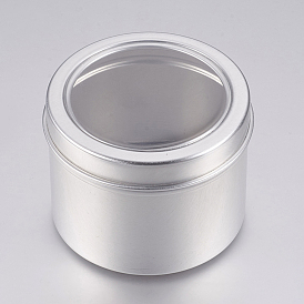 Round Aluminium Tin Cans, Aluminium Jar, Storage Containers for Jewelry Beads, Candies, with Slip-on Lid and Clear Window
