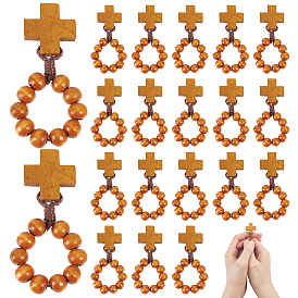 25 Bagues en bois avec croix et perles rondes, polyester cordon