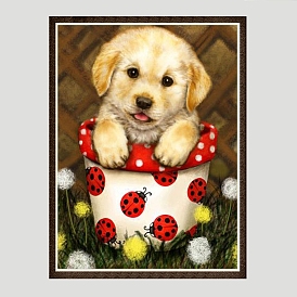 DIY Rectangle Dog Theme Diamond Painting Kits, Including Canvas, Resin Rhinestones, Diamond Sticky Pen, Tray Plate and Glue Clay, Puppy with Ladybirds