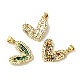Brass Micro Pave Cubic Zirconia Pendants, Real 18K Gold Plated, Heart