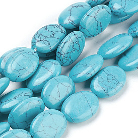 Perles plat ovale pierres précieuses turquoise synthétique de pierre brins