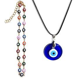 Stunning 3cm Blue Glass Eye Necklace with Evil Eye Charm - Unique Locking Collar Chain