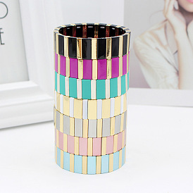 Браслеты из прямоугольных бусин из сплава, окрашенные методом запекания, эластичные., широкие браслеты для женщин