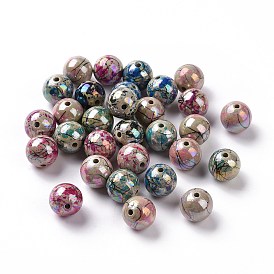 Spray Painted Opaque Acrylic Round Beads, AB Color Plated