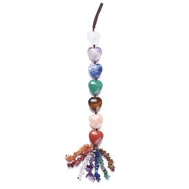 Chakra Hanging Ornament, Reiki Tumbled Gemstone Window Ornament, with Nylon Cord, Heart