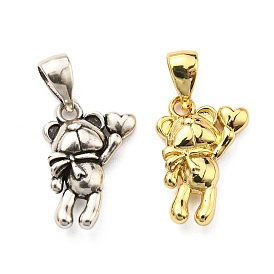 Rack Plating Brass Pendants, Lead Free & Cadmium Free, Long-Lasting Plated, Bear with Heart Charm
