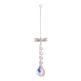 Hanging Suncatcher, Iron & Faceted Glass Pendant Decorations, with Jump Ring, Dragonfly
