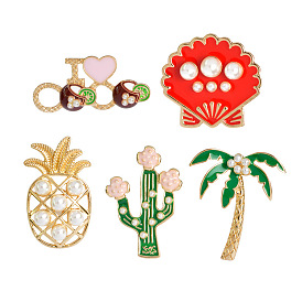 Cute Cartoon Brooch Pin Set for Students with Leaf Pineapple Pearl Jacket Badge Lapel Flower Emblem
