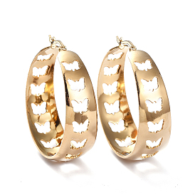 201 Stainless Steel Thick Hoop Earrings, with 304 Stainless Steel Pins, Hollow Butterfly