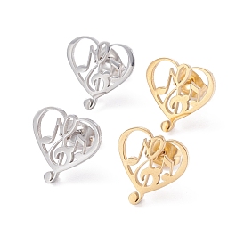 Heart with Musical Note 304 Stainless Steel Stud Earrings for Women