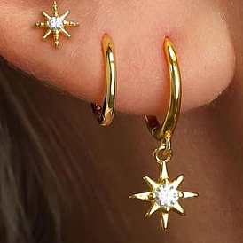 Stylish S925 Sterling Silver Clear Cubic Zirconia Star Hoop Earrings