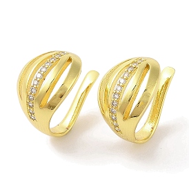 Brass Micro Pave Clear Cubic Zirconia Cuff Earrings for Women, Nuggets