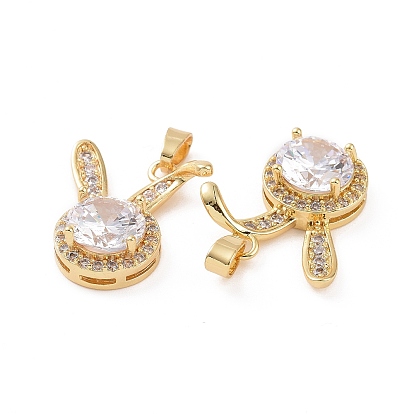 Brass Micro Pave Clear Cubic Zirconia Pendants, Rabbit Charms