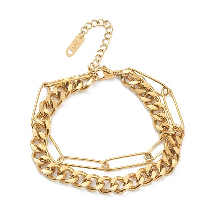 304 Stainless Steel Multi-strand Bracelets, with Paperclip Chains & Curb Chains