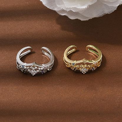 Латунные микропаве кубические цирконии манжеты открытые кольца для женщин, стойки покрытие, без кадмия и без свинца, долговечный