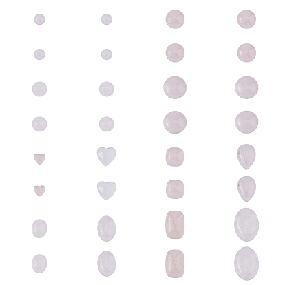 32шт 12 стили натуральный розовый кварц кабошоны, полукруглый, овальный и сердце, разнообразные