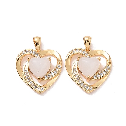 Brass Micro Pave Cubic Zirconia Pendants, with Glass, Long-Lasting Plated, Cadmium Free & Lead Free, Heart