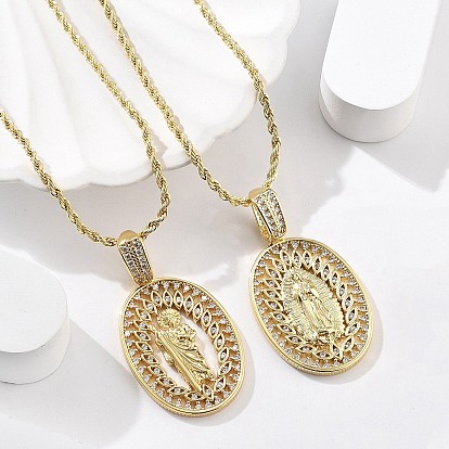 Латунные ожерелья с кубическим цирконием для женщин, овал с Девой Марией/Святым Иудой