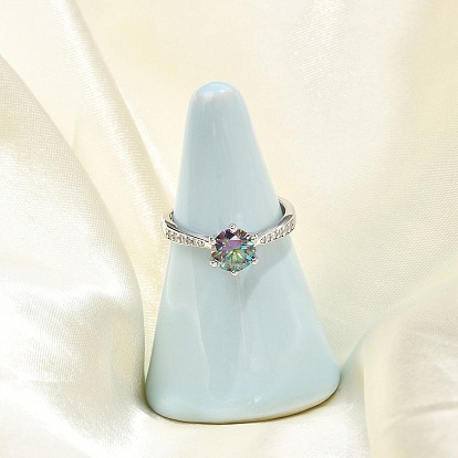 Родиевое покрытие 925 регулируемые кольца из стерлингового серебра с муассанитом для женщин, с микро проложить кубического циркония