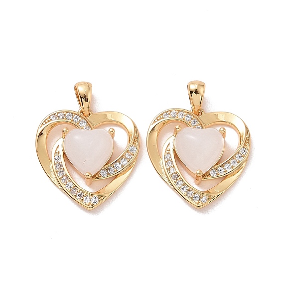 Brass Micro Pave Cubic Zirconia Pendants, with Glass, Long-Lasting Plated, Cadmium Free & Lead Free, Heart