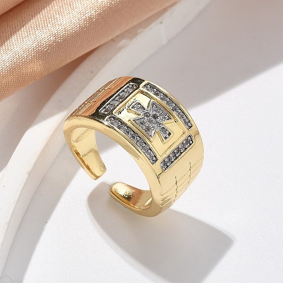 Латунные кольца-манжеты с микропаве и прозрачным цирконием для женщин, без кадмия, без никеля и без свинца, крестик