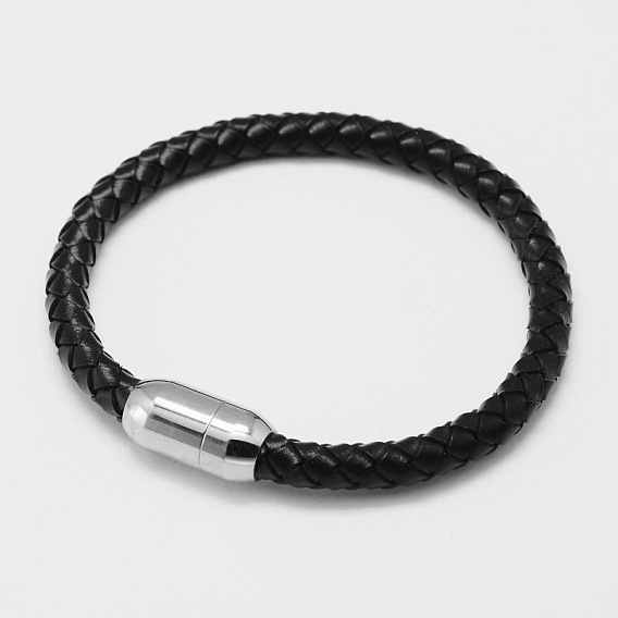 Braided Leather Cord Bracelets, with 304 Stainless Steel Magnetic Clasps, 200x6mm