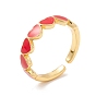 Heart Enamel Cuff Ring, Long-Lasting Plated Brass Open Ring for Women, Golden
