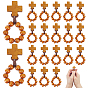 25Pcs Wood Cross & Round Beads Finger Rings, with Polyester Cord