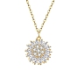 Rotating Cubic Zirconia Flower Pendant Necklace for Women, Titanium Steel Cable Chain Necklace
