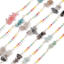 Латунные цепные цепи, со стеклянным бисером и бусинами из драгоценных камней, долговечный, пайки, с катушкой, золотые