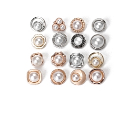 Alloy Shank Buttons, with Plastic Imitation Pearl Beads